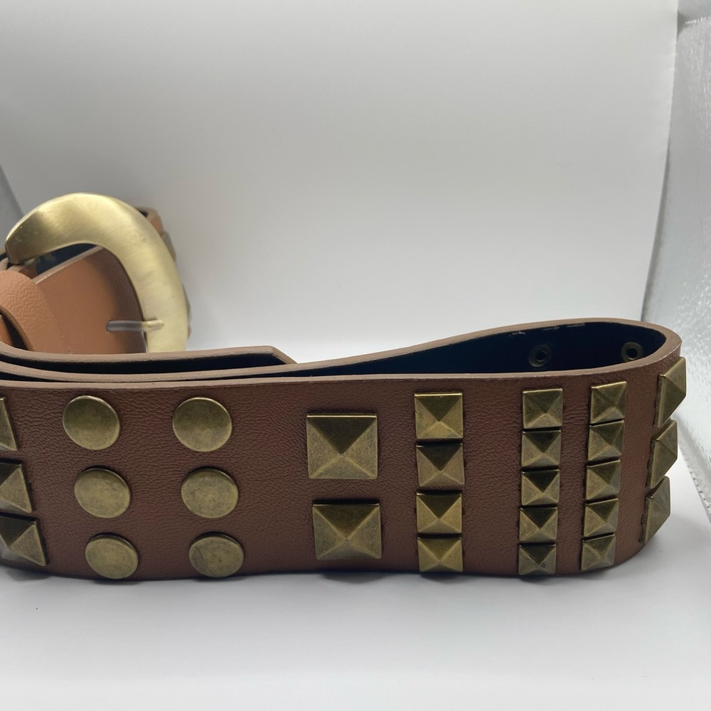 Brown Brass Studded Belt - Picture 9 of 13